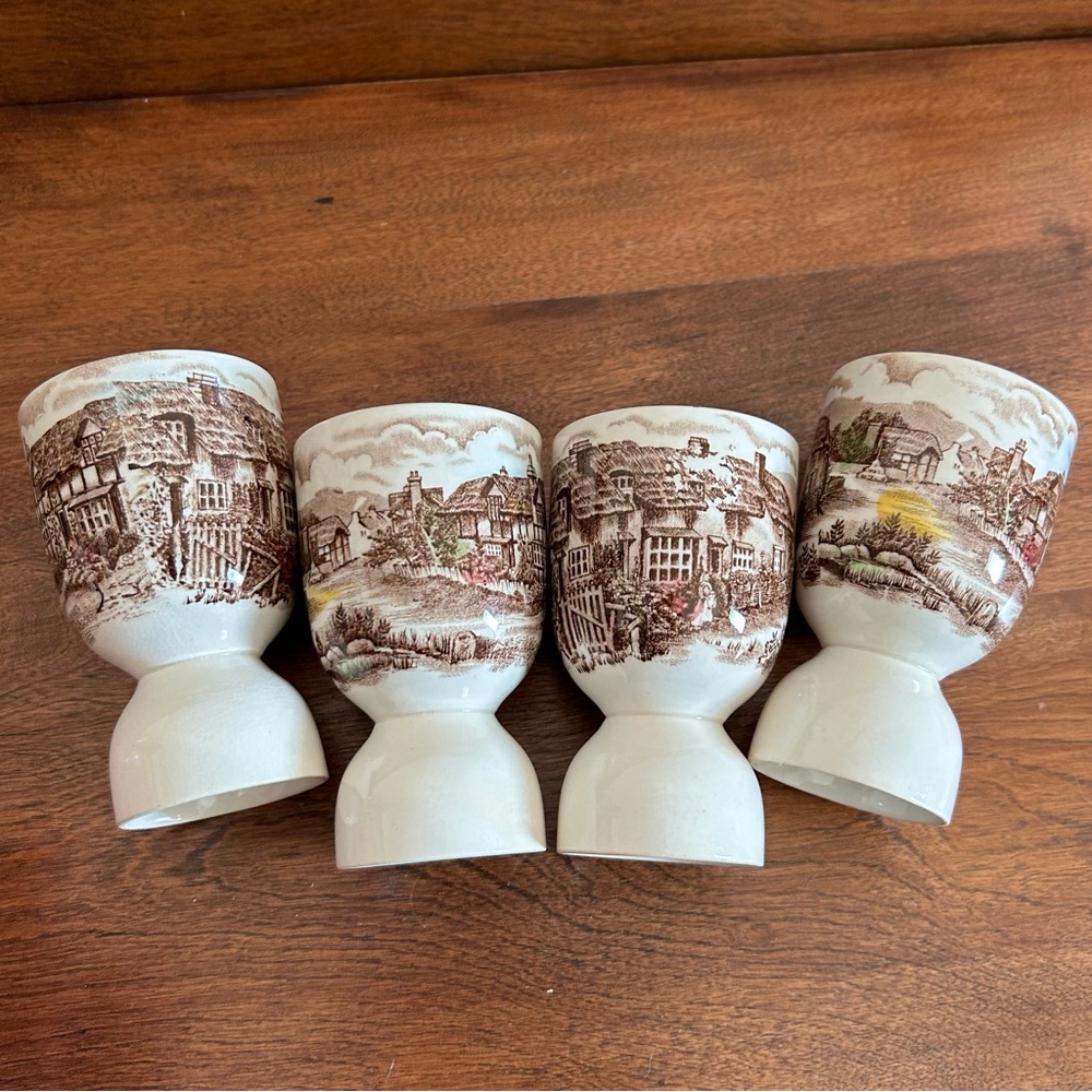 Vintage Johnson Bros. Olde English Countryside Multicolor Egg Cups -Set of 4